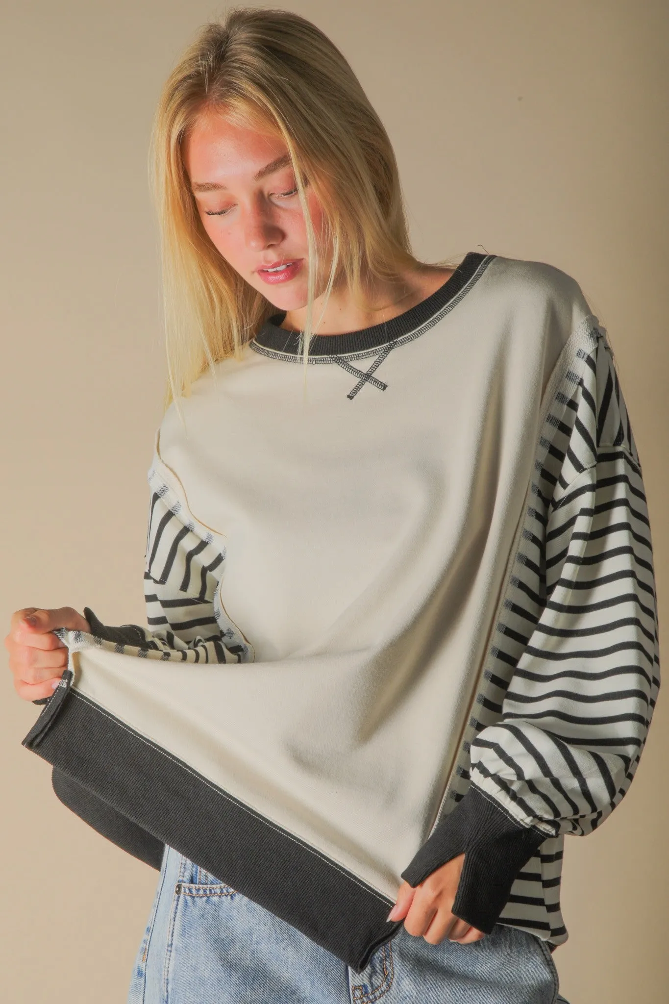 Borrowed Stripes Pullover sold by Brightside Boutique