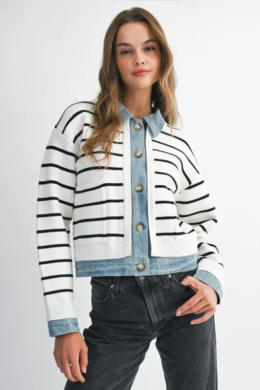 Selvedge Stripe Cardigan sold by Brightside Boutique