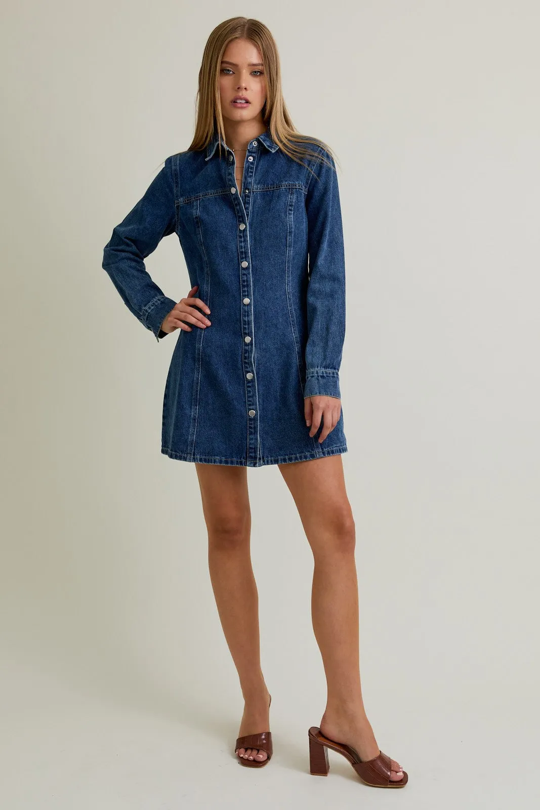 Pop & Play Denim Mini Dress sold by Brightside Boutique product image thumbnail 4