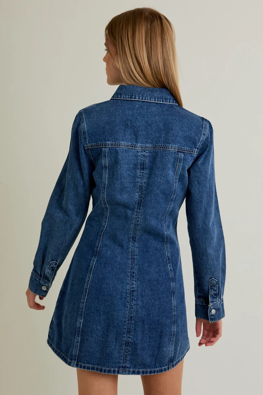 Pop & Play Denim Mini Dress sold by Brightside Boutique product image thumbnail 3