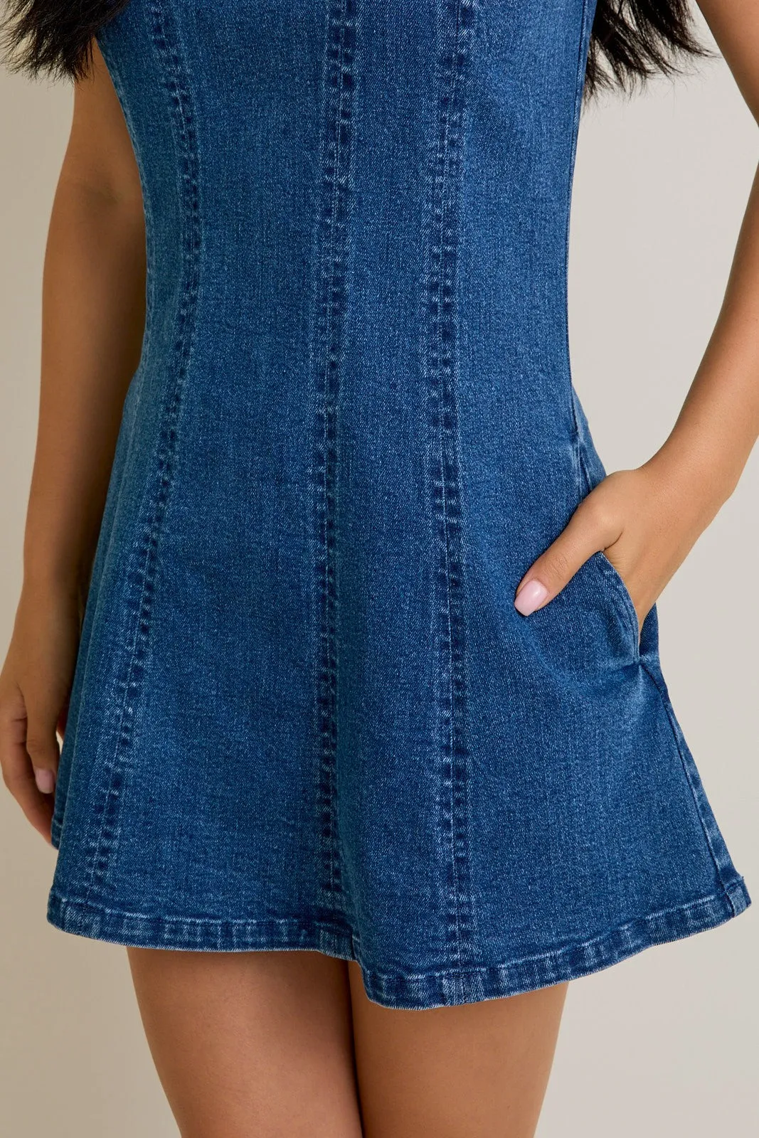 Soleil Sleeveless Denim Mini Dress sold by Brightside Boutique product image thumbnail 5