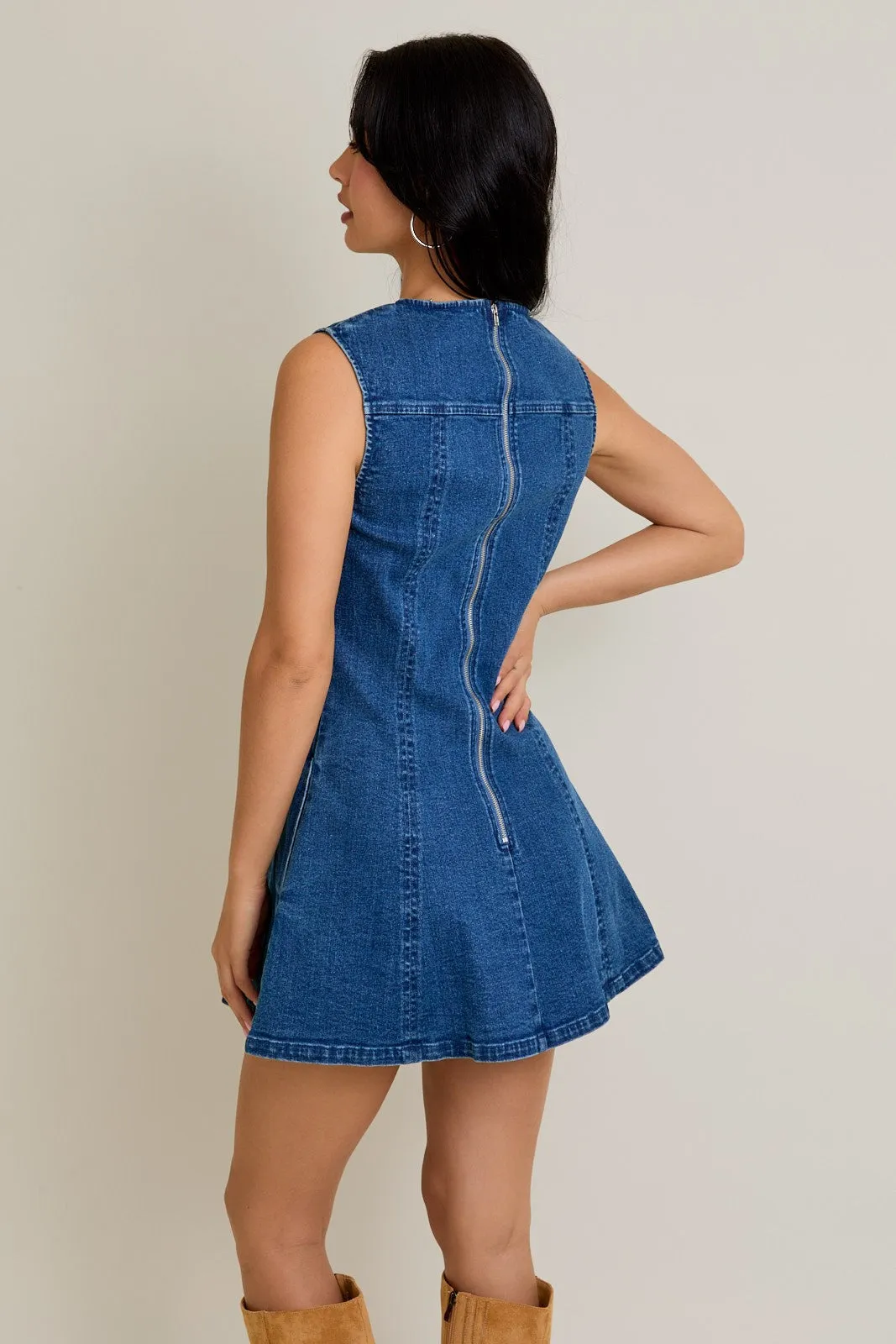Soleil Sleeveless Denim Mini Dress sold by Brightside Boutique product image thumbnail 3