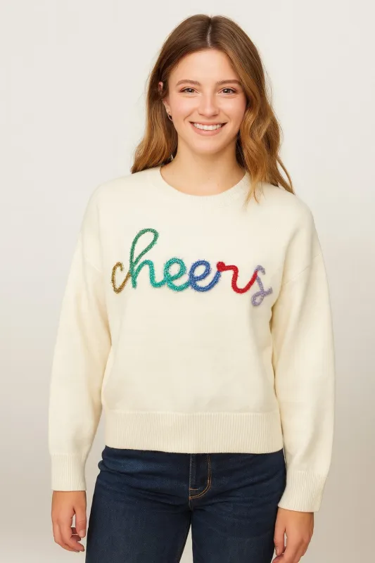Cozy Cheers Holiday Sweater sold by Brightside Boutique