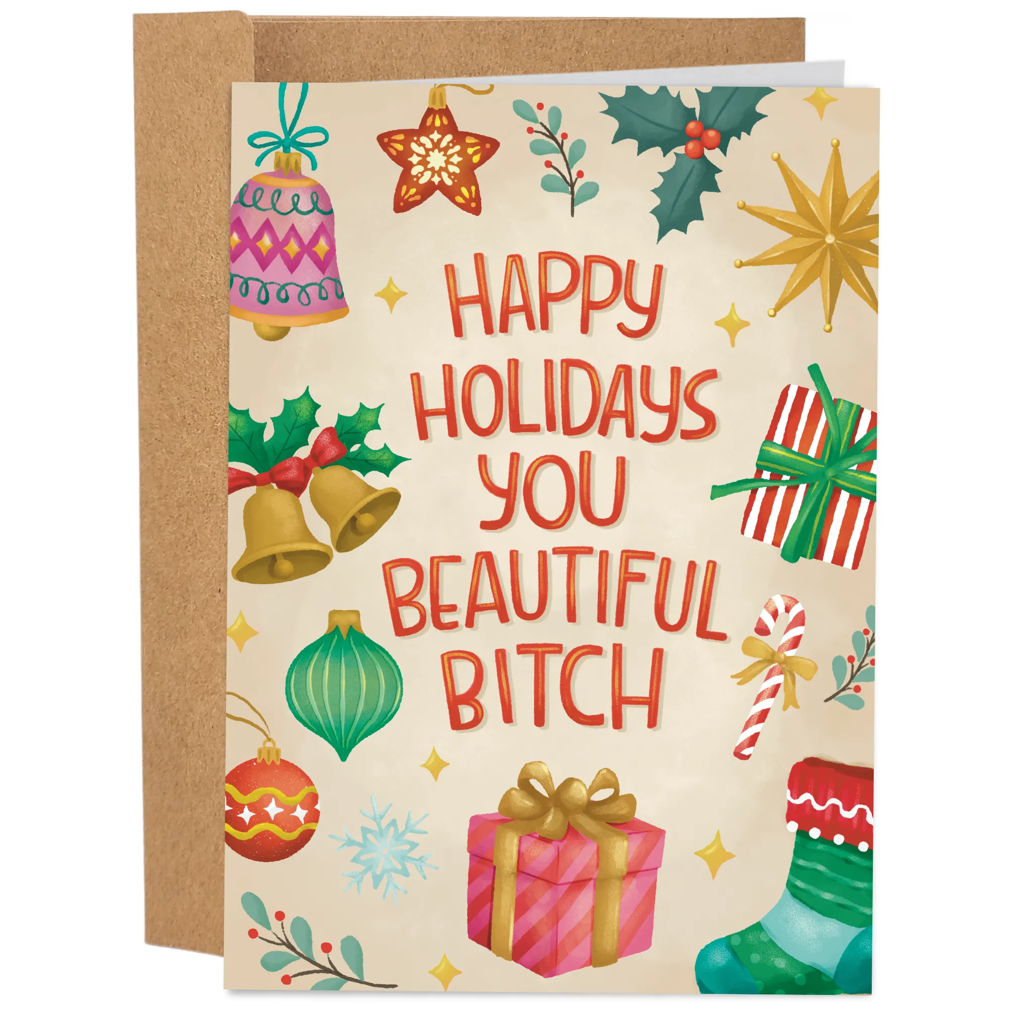 Happy Holiday Beautiful Bitch Christmas Card sold by Brightside Boutique