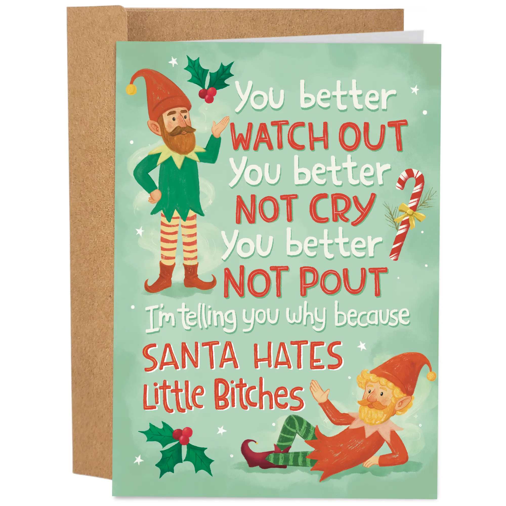 Santa Hates Little Bitches Christmas Card sold by Brightside Boutique
