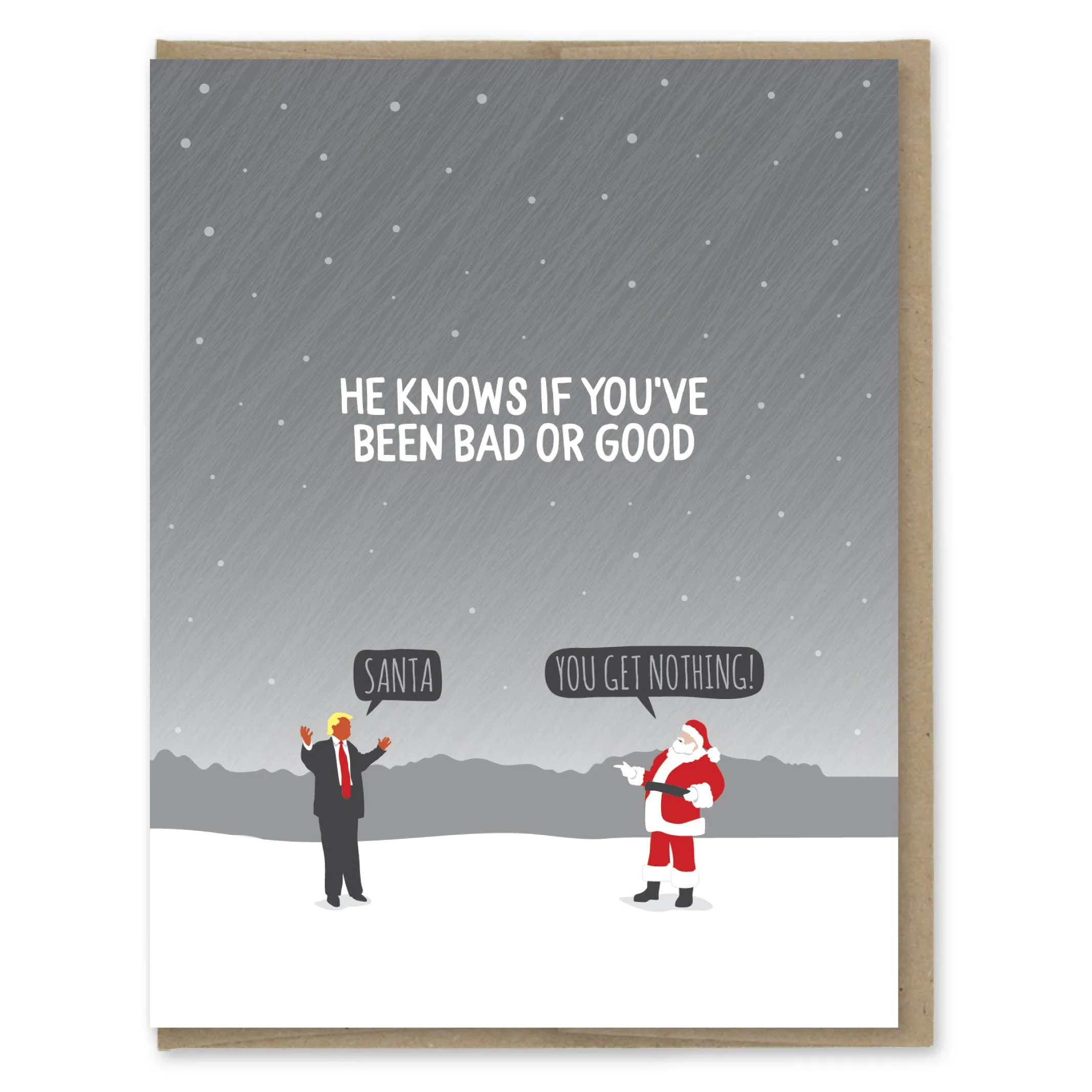 He Knows Funny Anti-Trump Christmas Card sold by Brightside Boutique