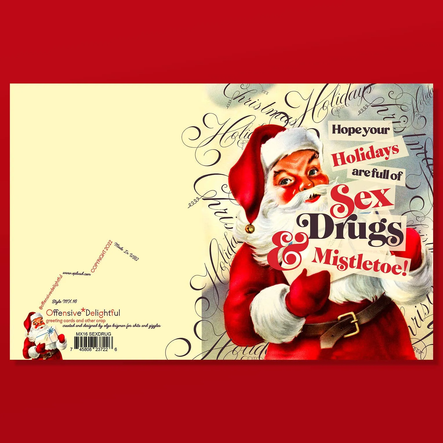 SEX+DRUGS+SANTA Christmas Card sold by Brightside Boutique product image thumbnail 2