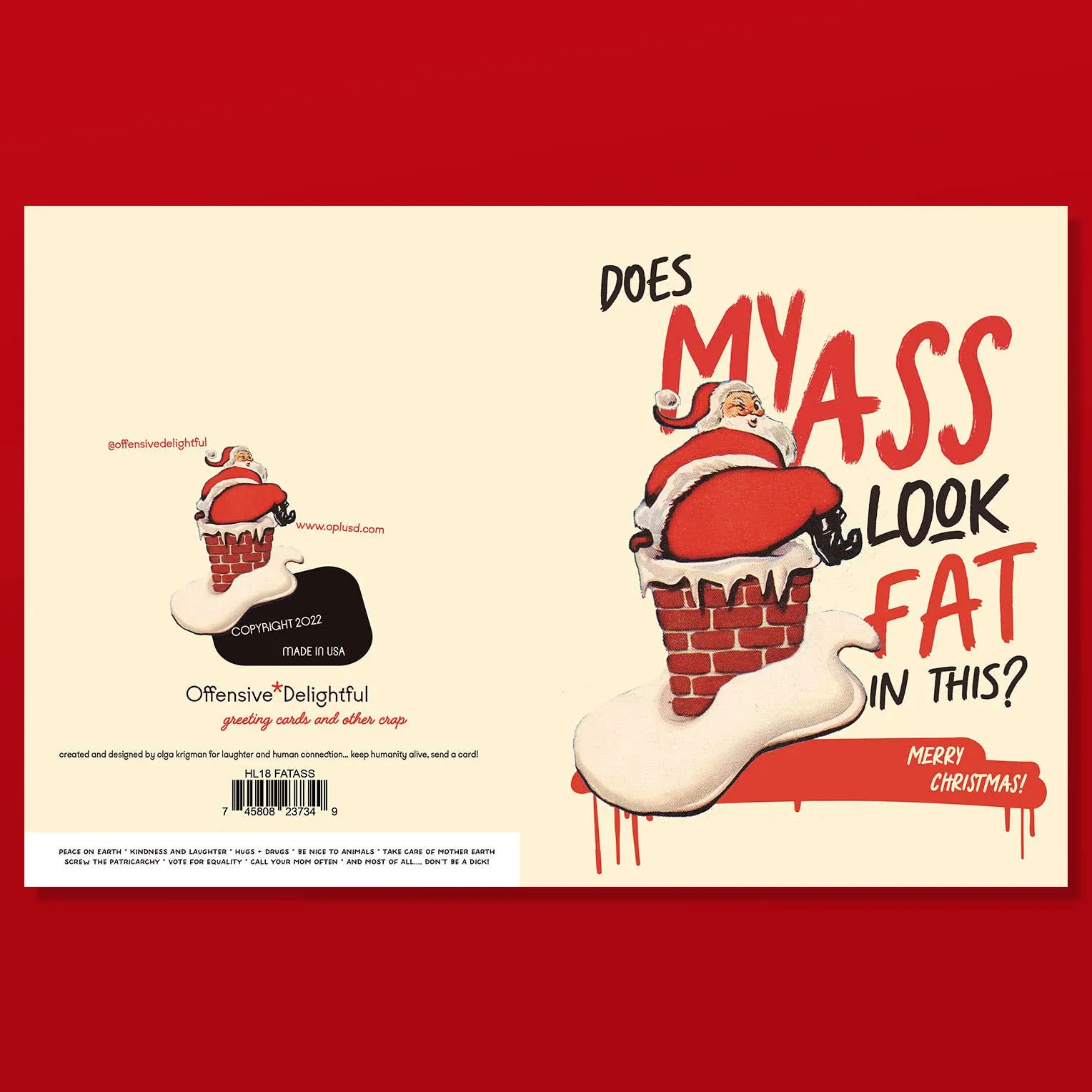 FAT ASS SANTA Christmas Card sold by Brightside Boutique product image thumbnail 2