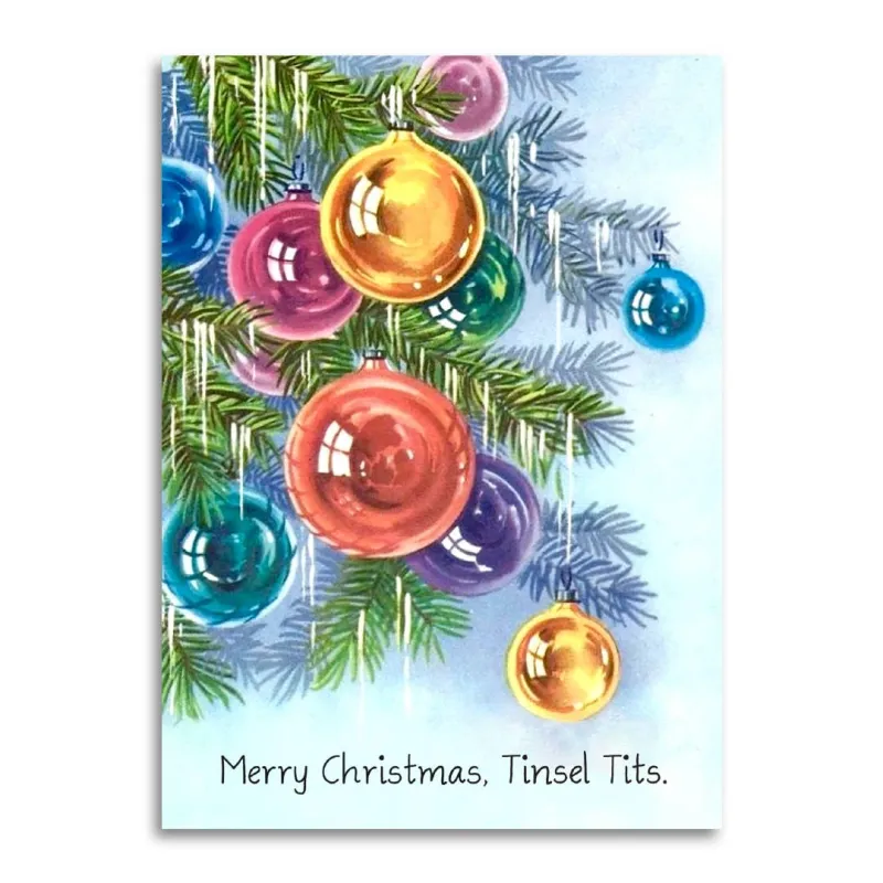 Merry Christmas, Tinsel Tits Card sold by Brightside Boutique