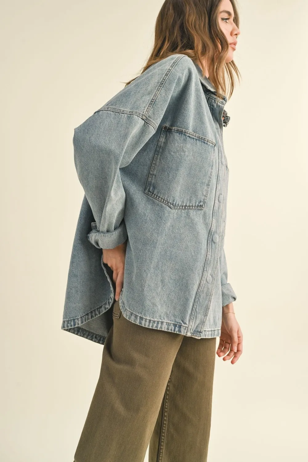 Concrete Wash Snap Shacket sold by Brightside Boutique product image thumbnail 2