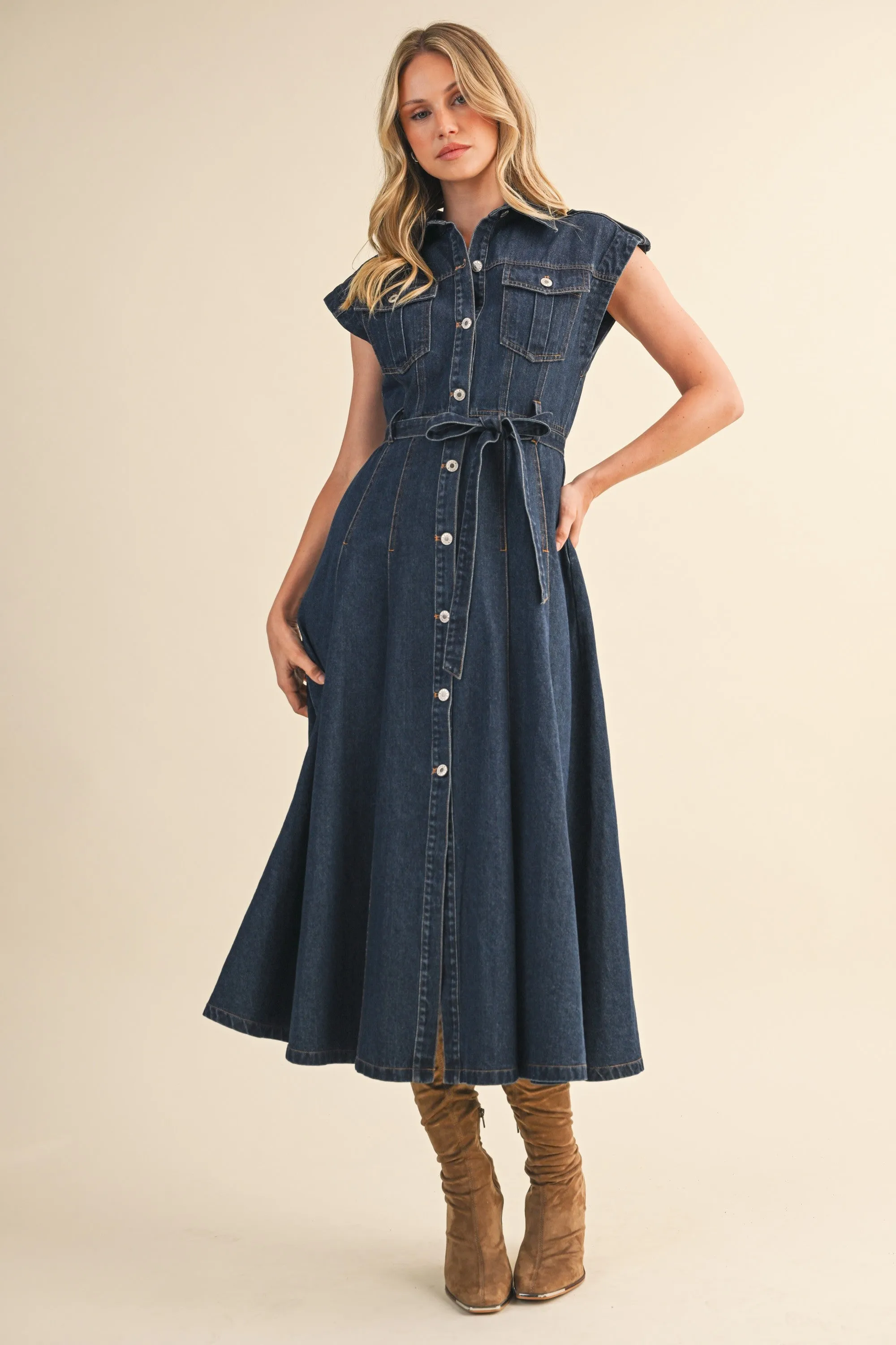 Bluebird Denim Midi Dress sold by Brightside Boutique