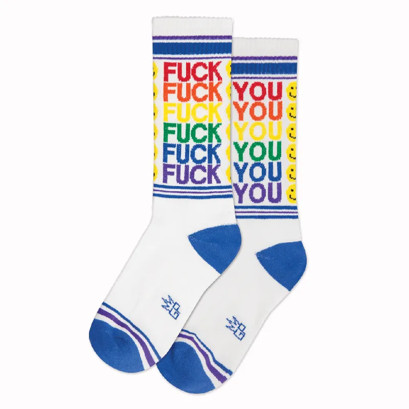 Fuck You Smiley Gym Crew Socks sold by Brightside Boutique