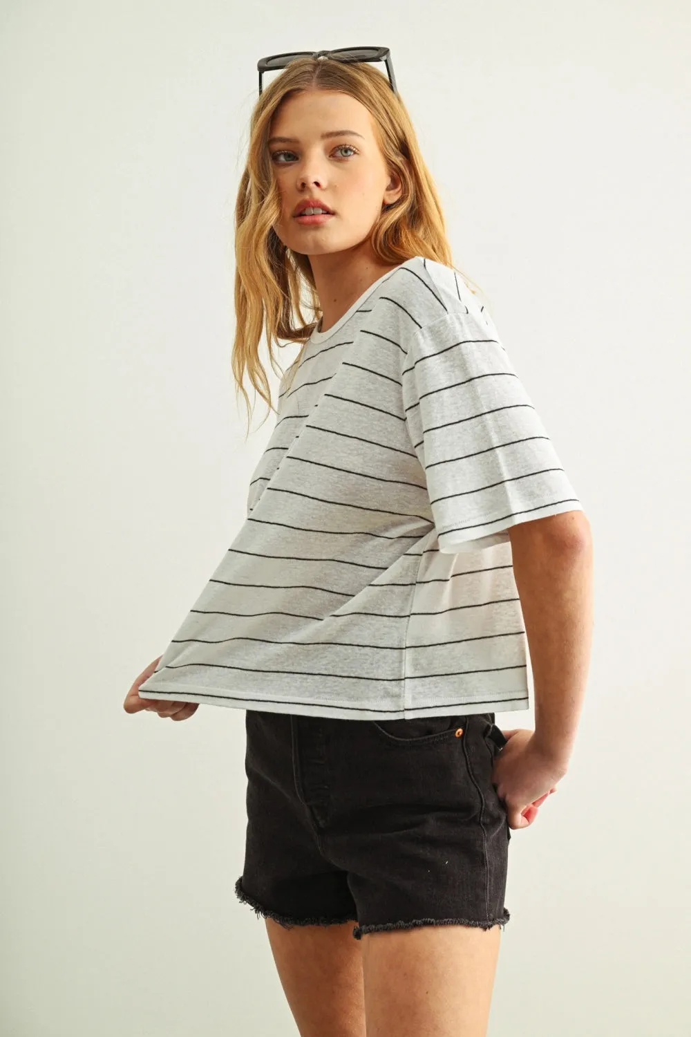 The Clean Stripe Linen Top sold by Brightside Boutique product image thumbnail 2
