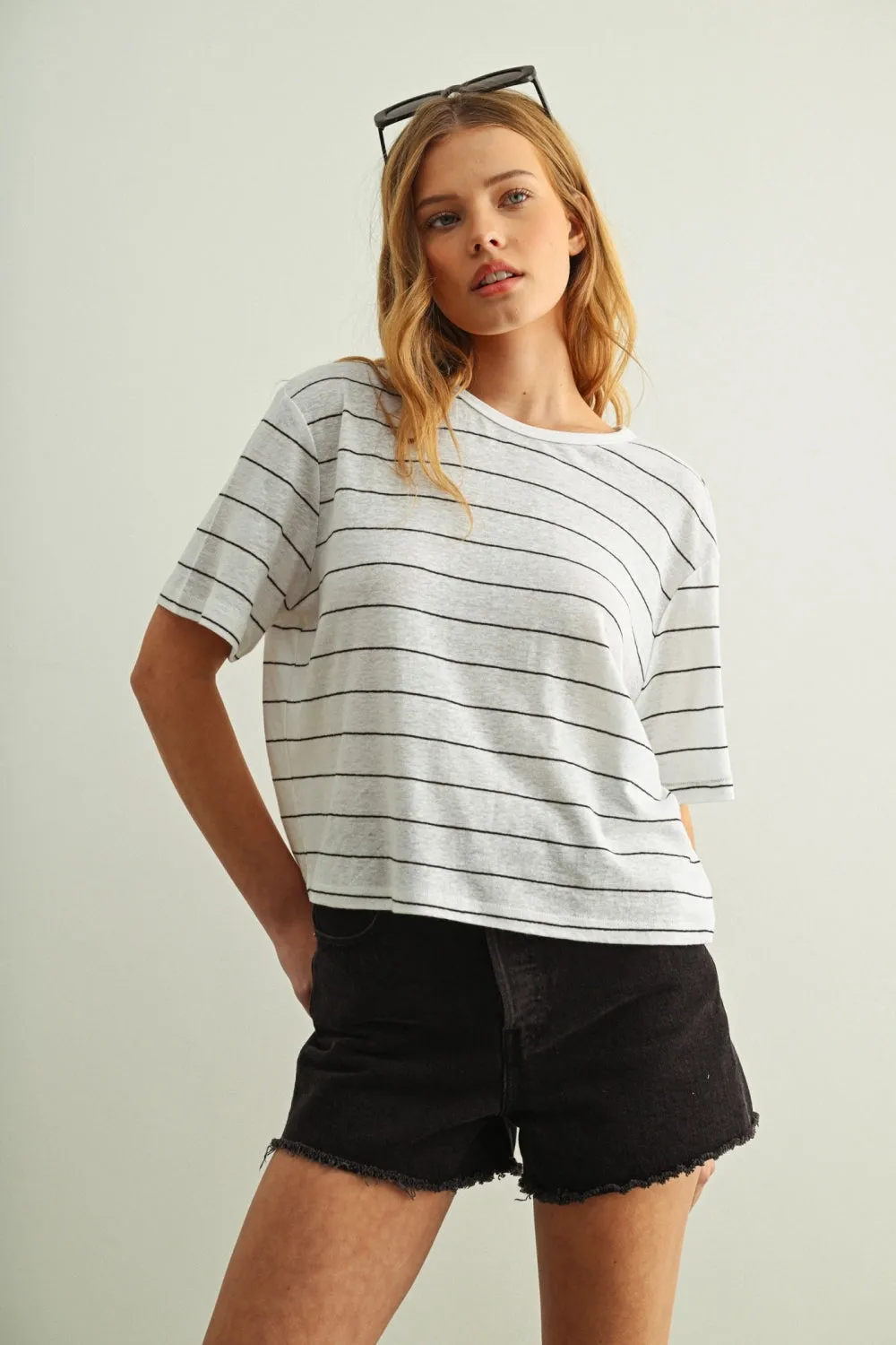The Clean Stripe Linen Top sold by Brightside Boutique