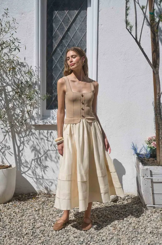 Nautical Tide Square Neck Midi Dress made by Moon River