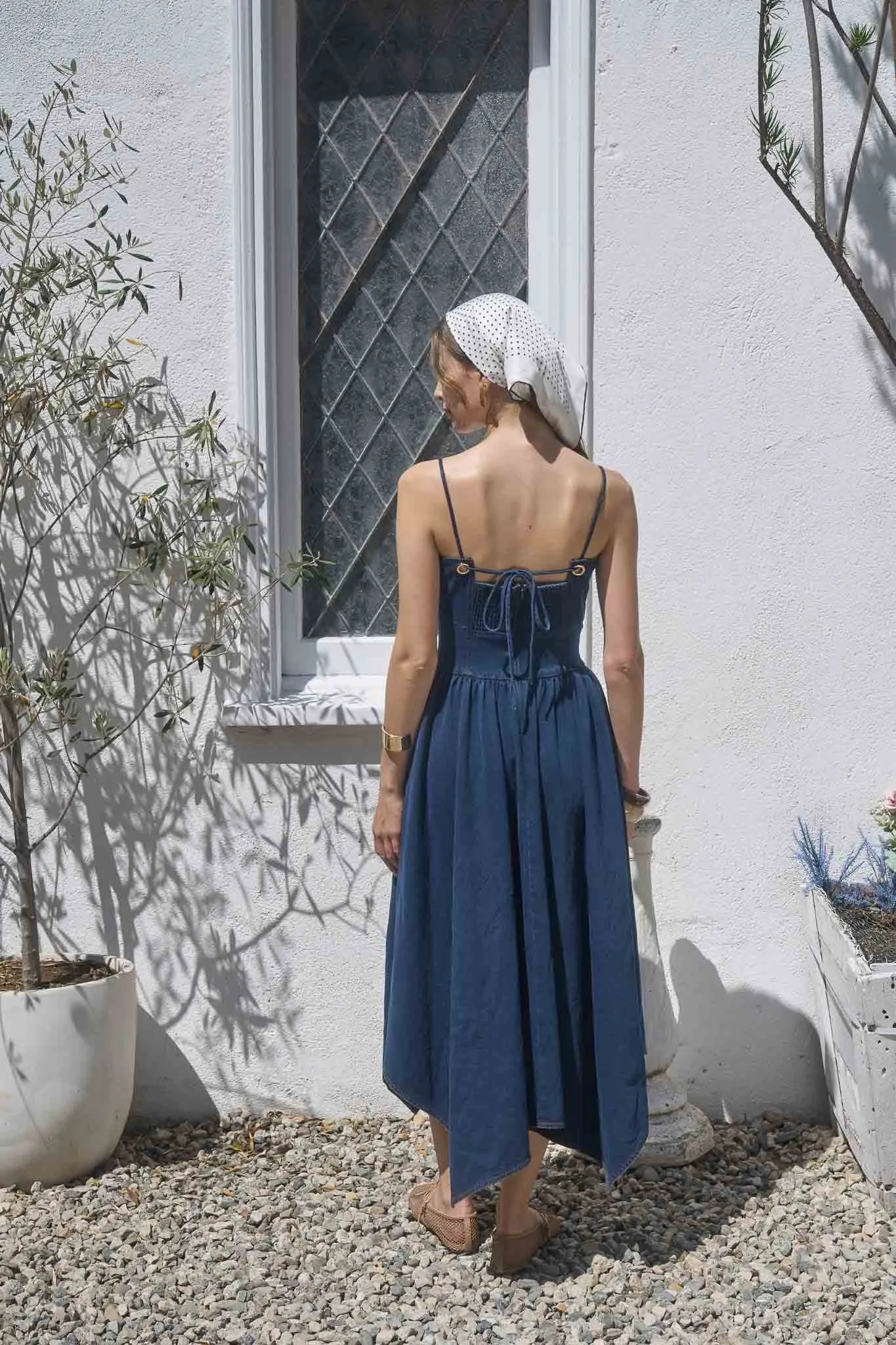 Denim Blossom Handkerchief Hem Midi Dress sold by Brightside Boutique product image thumbnail 3