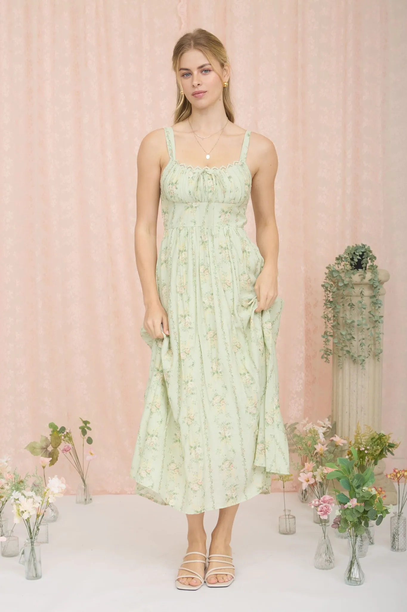 Petal Kiss Corset Midi Dress sold by Brightside Boutique product image thumbnail 4