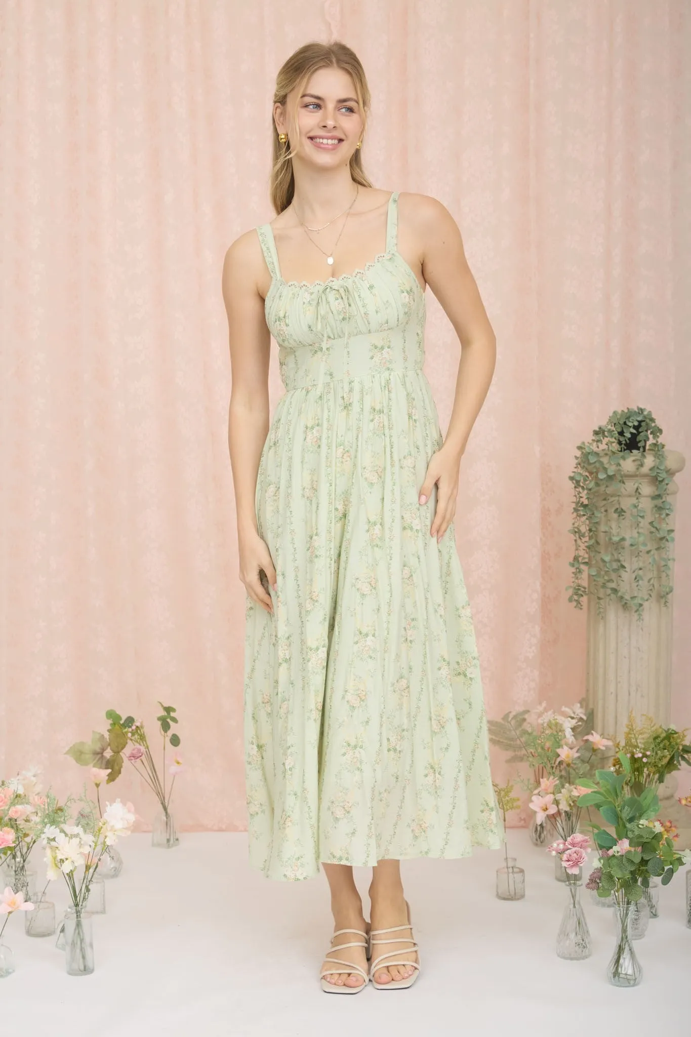 Petal Kiss Corset Midi Dress sold by Brightside Boutique