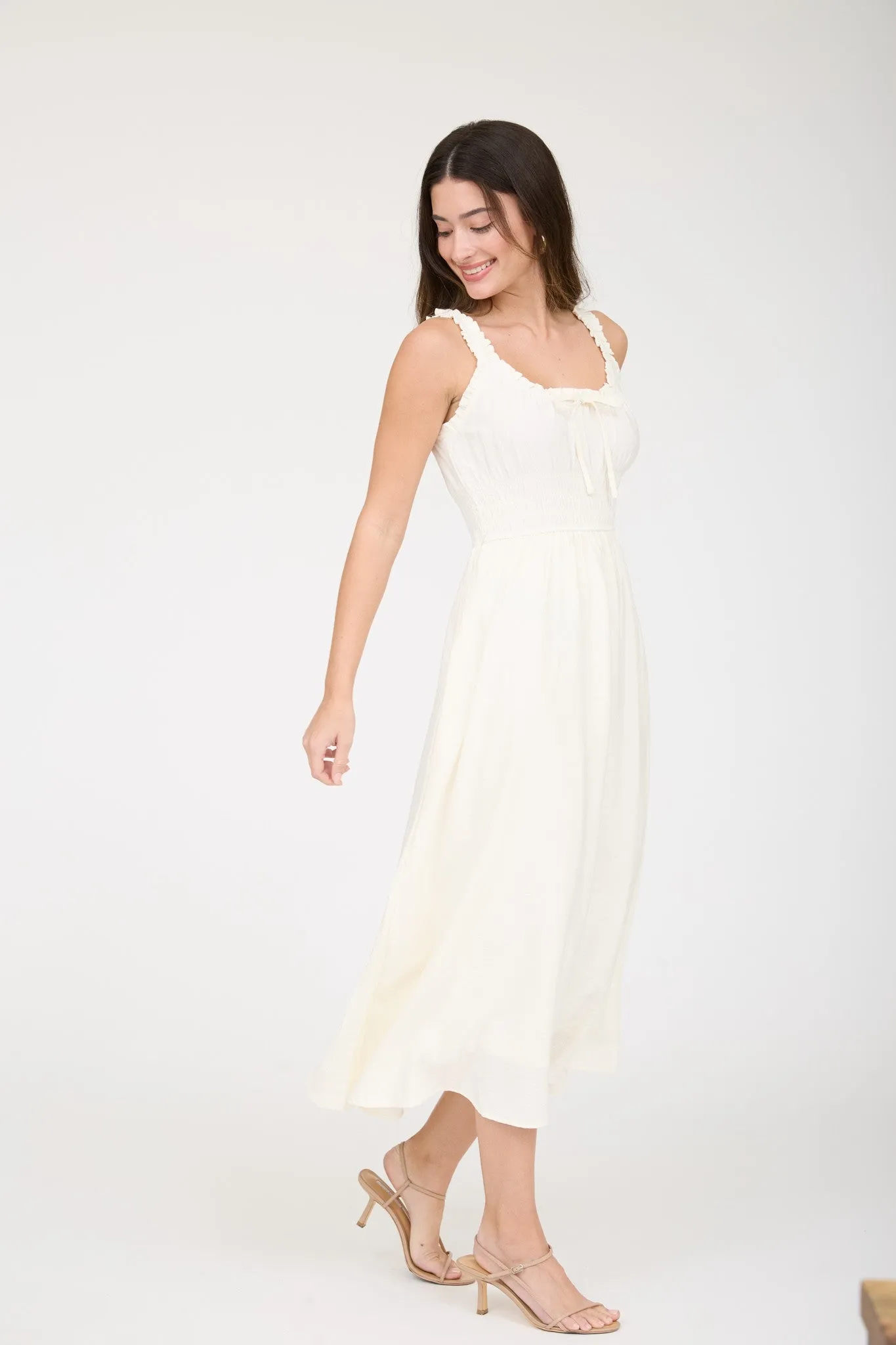Sunlit Tie-Front Shirred Midi Dress sold by Brightside Boutique product image thumbnail 4