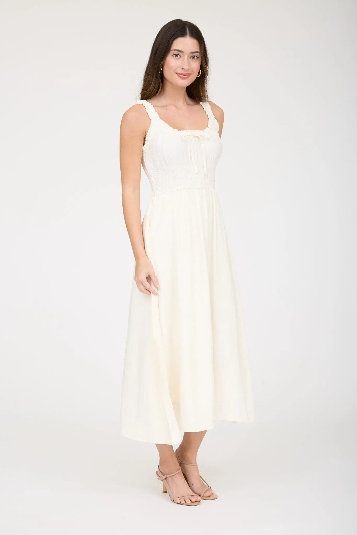 Sunlit Tie-Front Shirred Midi Dress sold by Brightside Boutique product image thumbnail 2