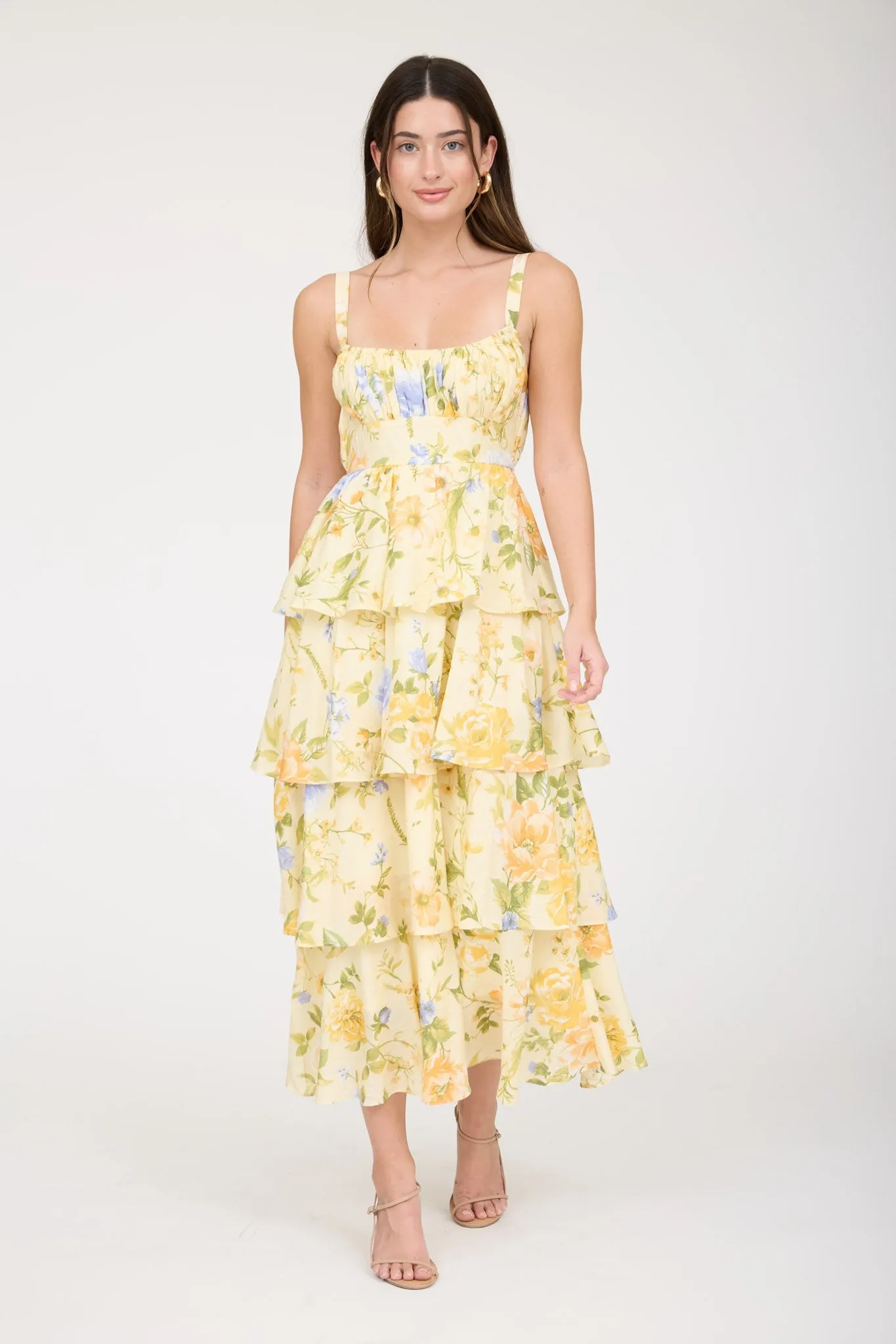Wildflower Tiered Dream Midi Dress sold by Brightside Boutique