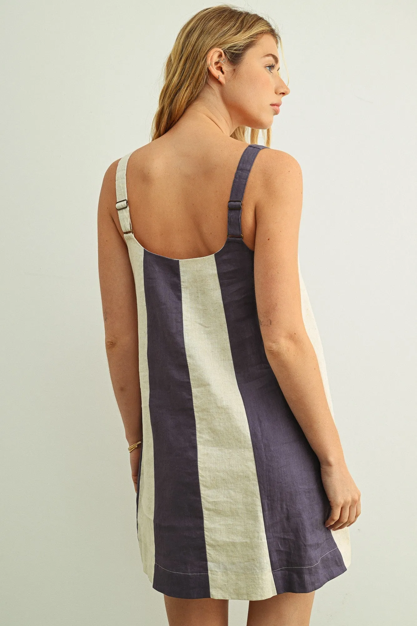 Coastal Contrast Linen Mini Dress sold by Brightside Boutique product image thumbnail 3