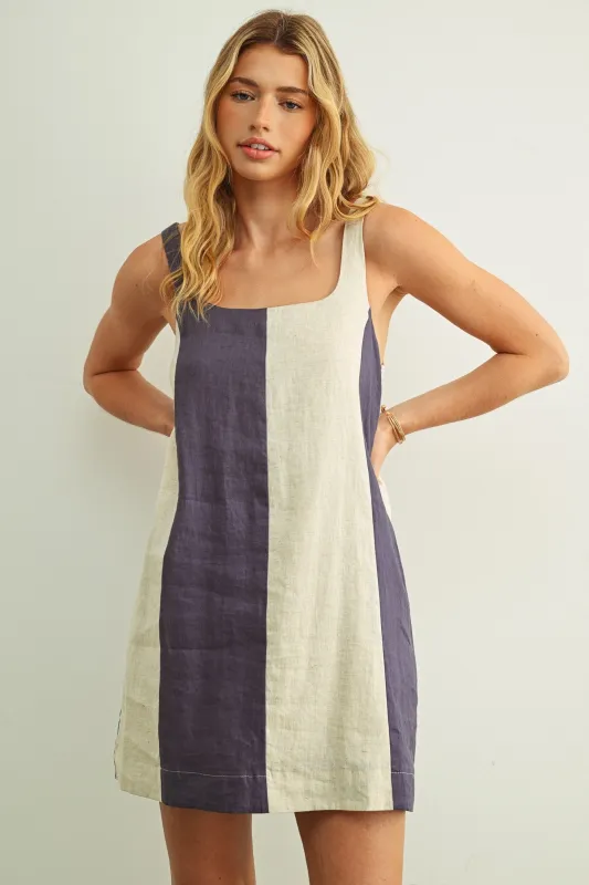Coastal Contrast Linen Mini Dress made by mioumuse
