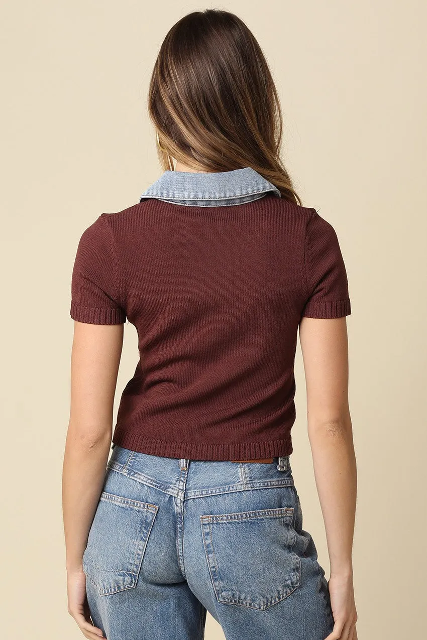 Lena Contrast Collar Crop Top sold by Brightside Boutique product image thumbnail 3