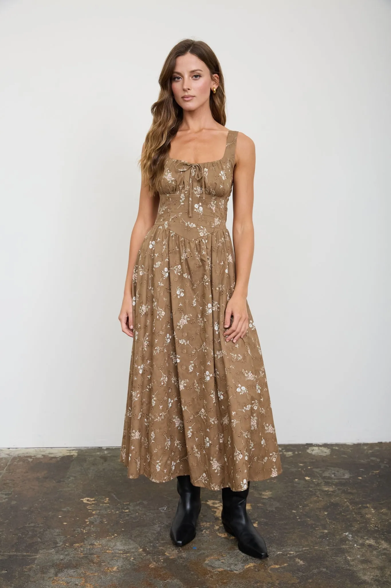Autumn Blossom Midi Dress sold by Brightside Boutique
