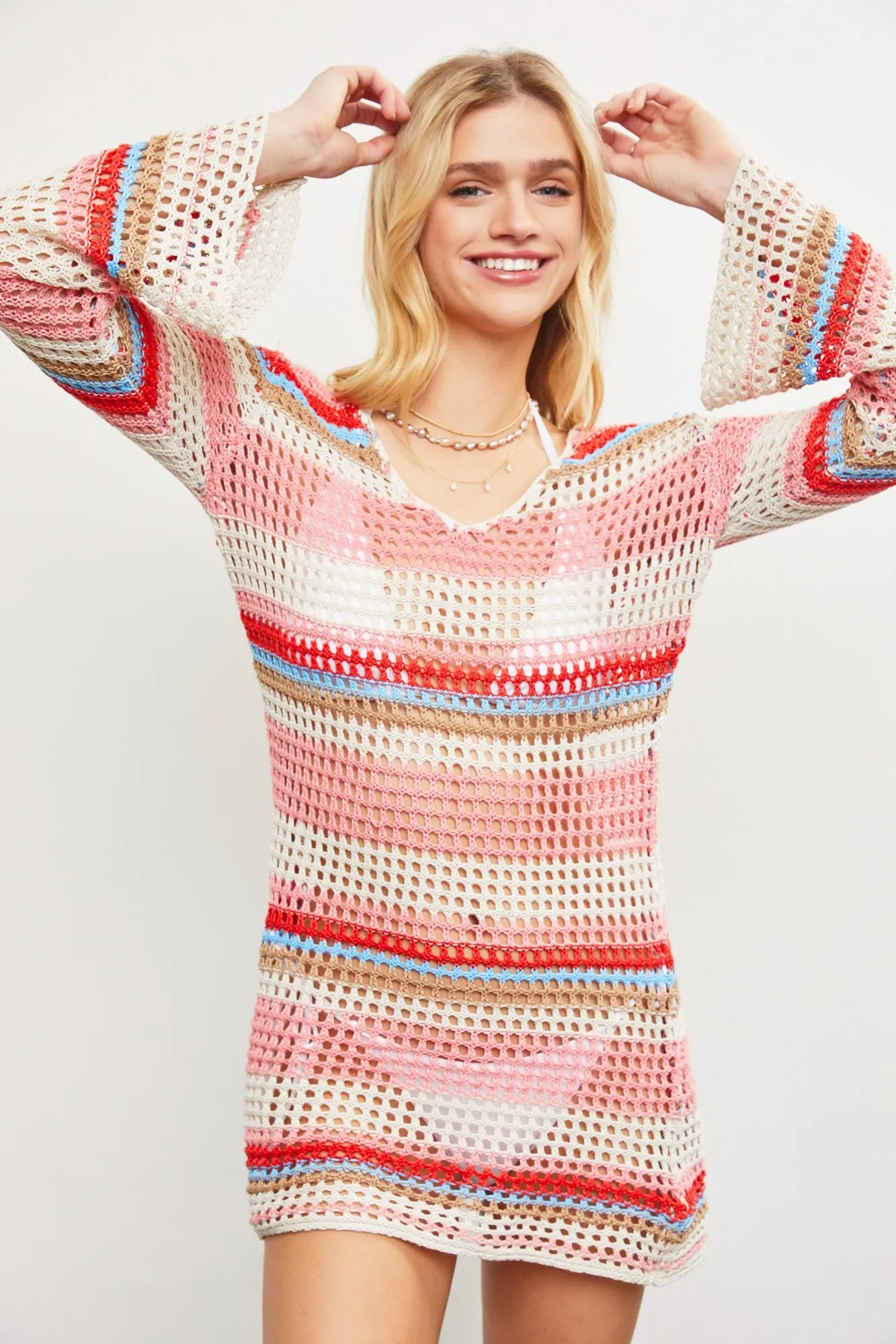 Charlotte Crochet Striped Mini Dress sold by Brightside Boutique product image thumbnail 5