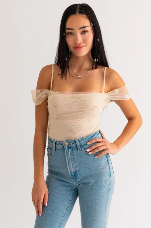Short Answer Embroidered Mesh Bodysuit sold by Brightside Boutique