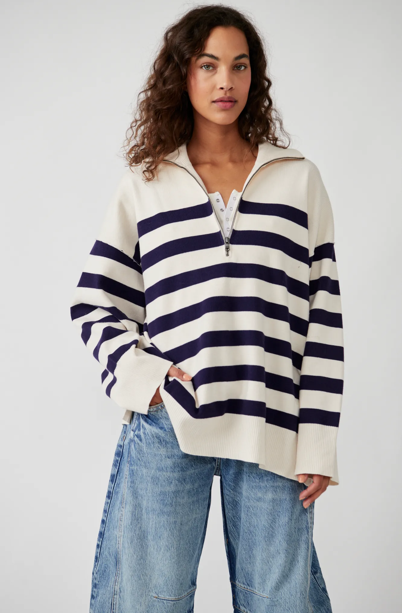 Free People Coastal Stripe Pullover sold by Brightside Boutique