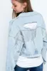 Rhinestone Fringe Distressed Denim Jacket sold by Brightside Boutique