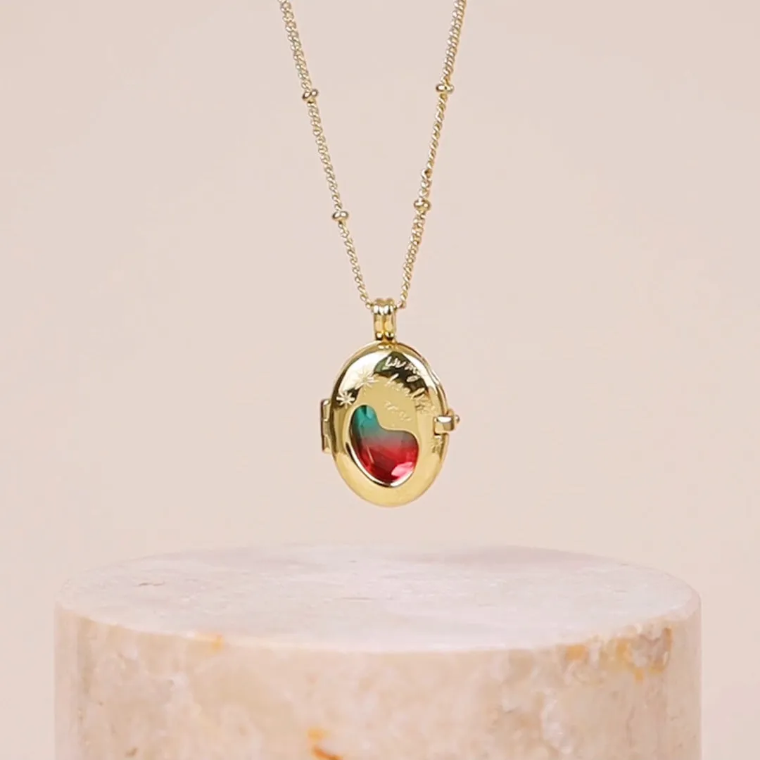 Healing Ombre Fuchsia & Turquoise Gold Locket Necklace sold by Wanderlust and Co product image thumbnail 3
