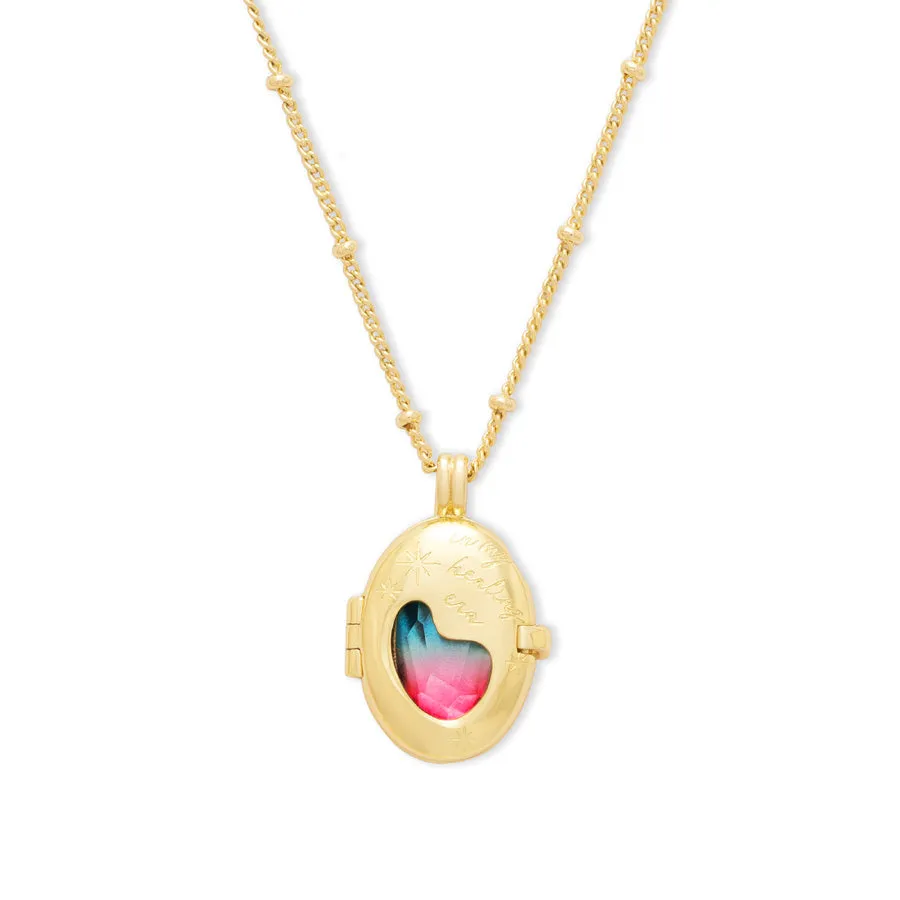 Healing Ombre Fuchsia & Turquoise Gold Locket Necklace sold by Wanderlust and Co product image thumbnail 5