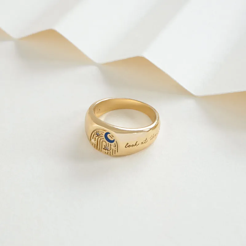 Look At The Stars Gold Mantra Ring sold by Wanderlust and Co