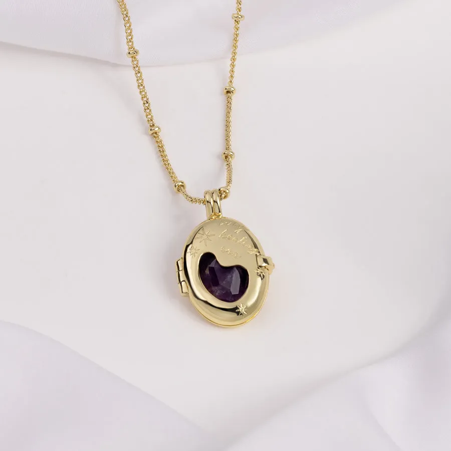 Healing Amethyst Gold Locket Necklace sold by Wanderlust and Co