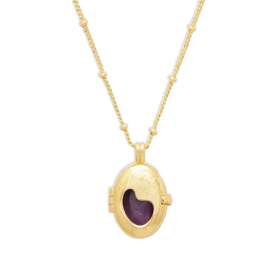Healing Amethyst Gold Locket Necklace sold by Wanderlust and Co product image thumbnail 5