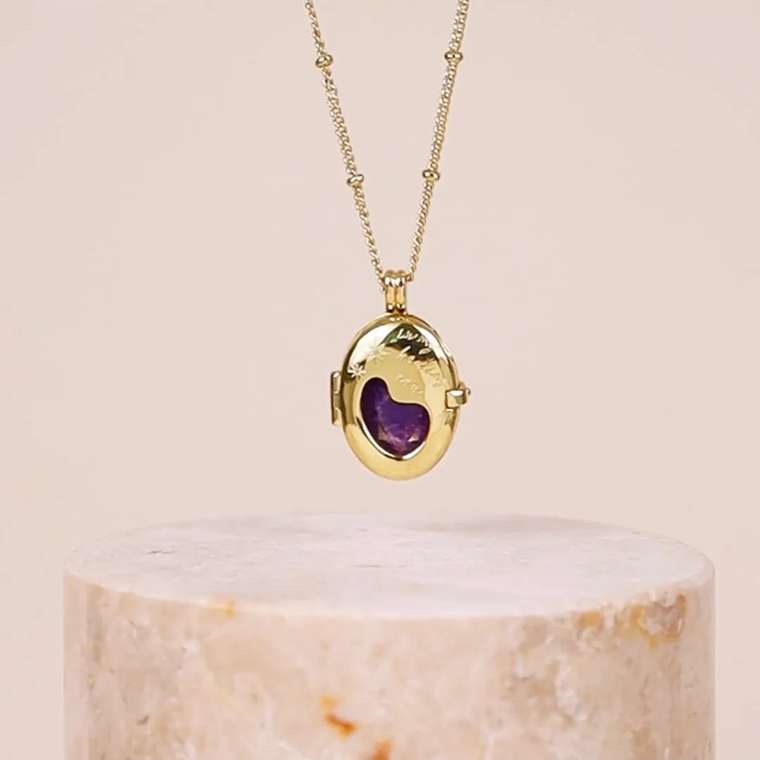 Healing Amethyst Gold Locket Necklace sold by Wanderlust and Co product image thumbnail 3