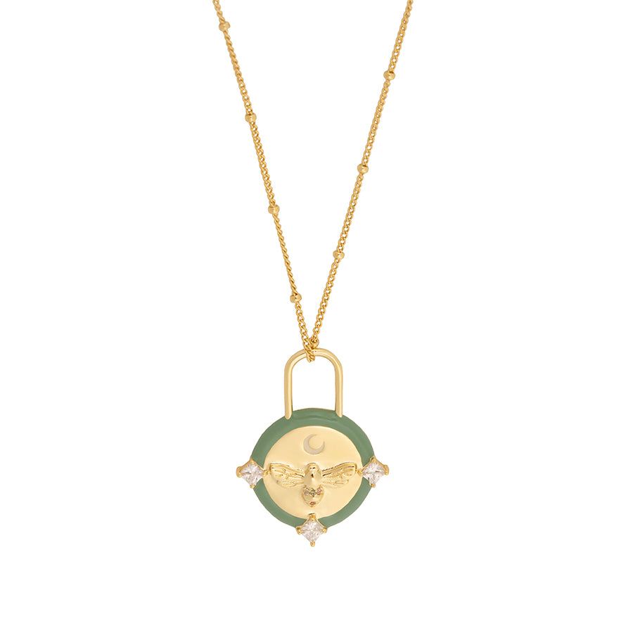Affirmation Bee Moss & Gold Mantra Necklace sold by Wanderlust and Co product image thumbnail 6