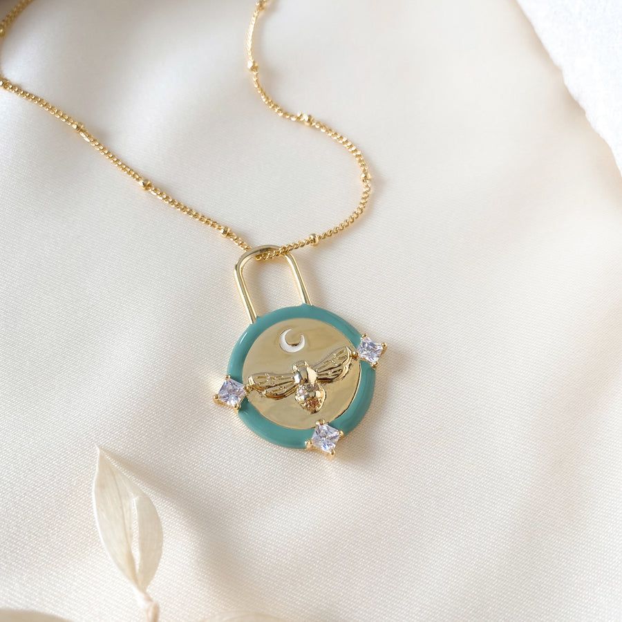 Affirmation Bee Moss & Gold Mantra Necklace sold by Wanderlust and Co product image thumbnail 2