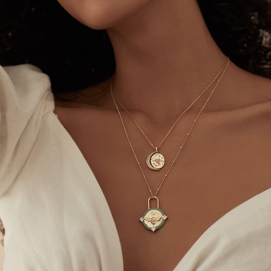 Affirmation Bee Moss & Gold Mantra Necklace sold by Wanderlust and Co product image thumbnail 3