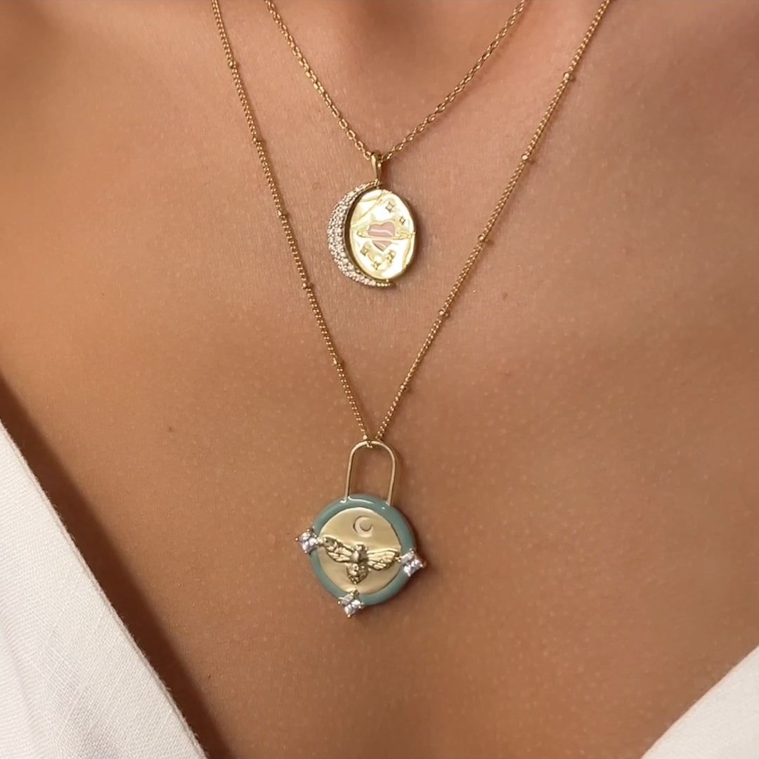 Affirmation Bee Moss & Gold Mantra Necklace sold by Wanderlust and Co product image thumbnail 4