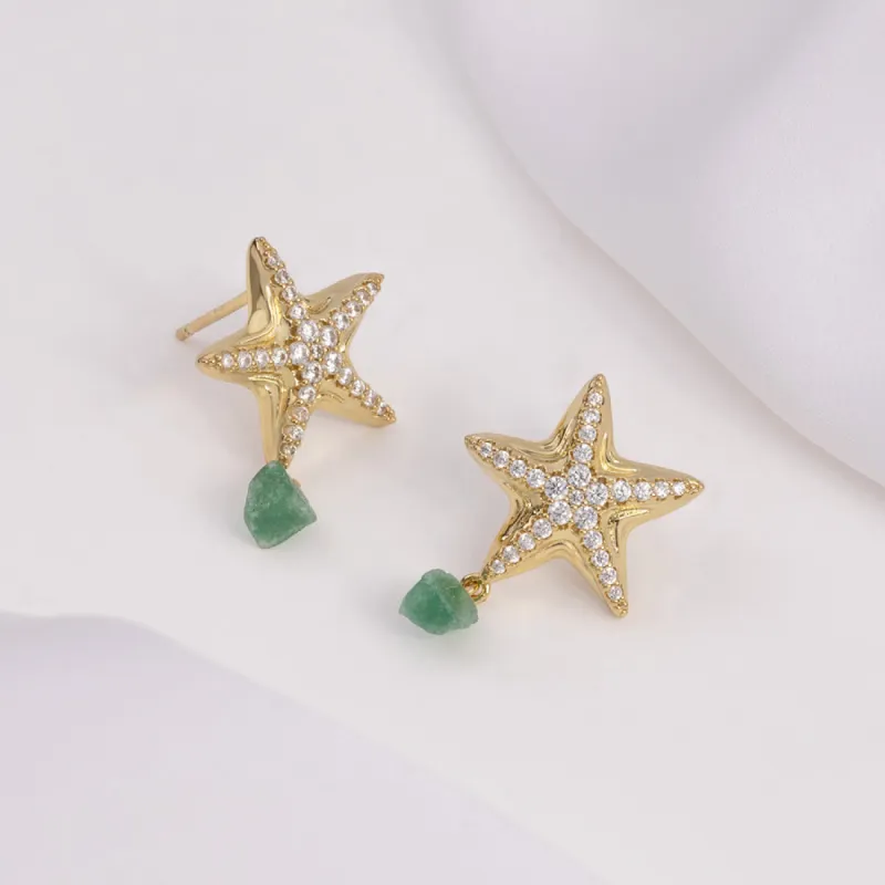 Starfish Aventurine Gold Earrings sold by Wanderlust and Co