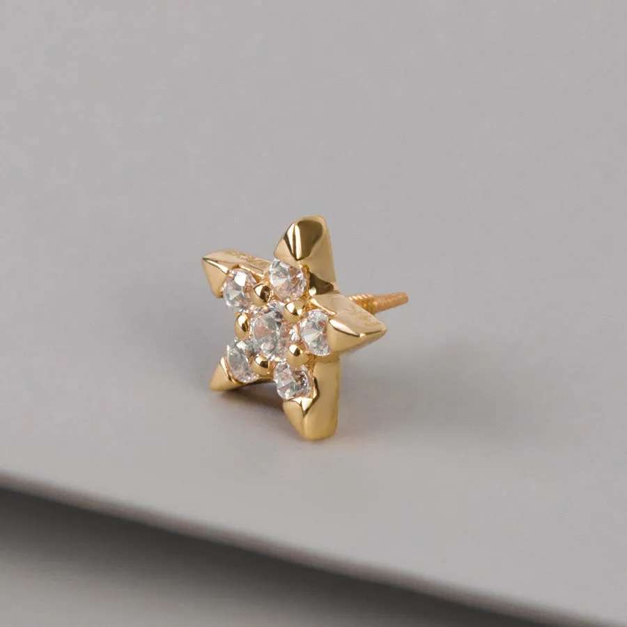 Star Diamante 14K Solid Gold Front Earring Stud sold by Wanderlust and Co