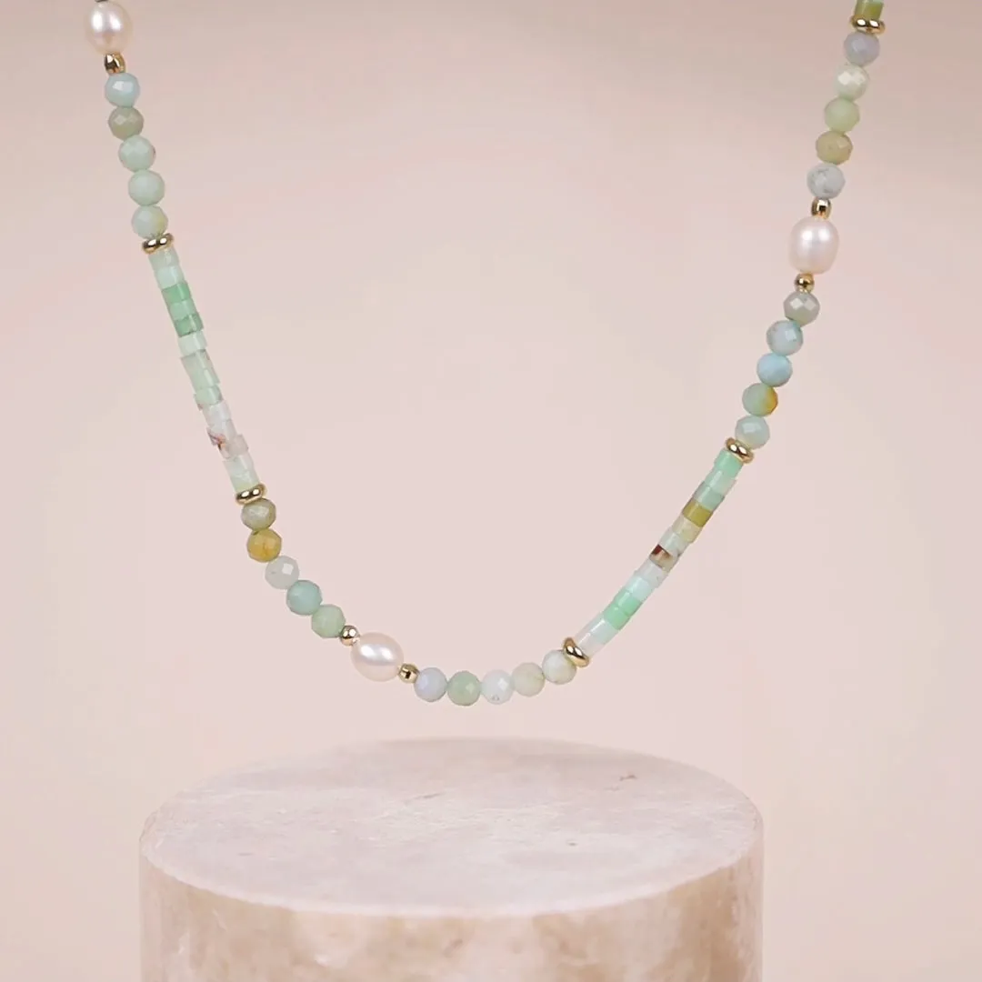 Amazonite Jade & Pearl Gold Necklace sold by Wanderlust and Co product image thumbnail 3