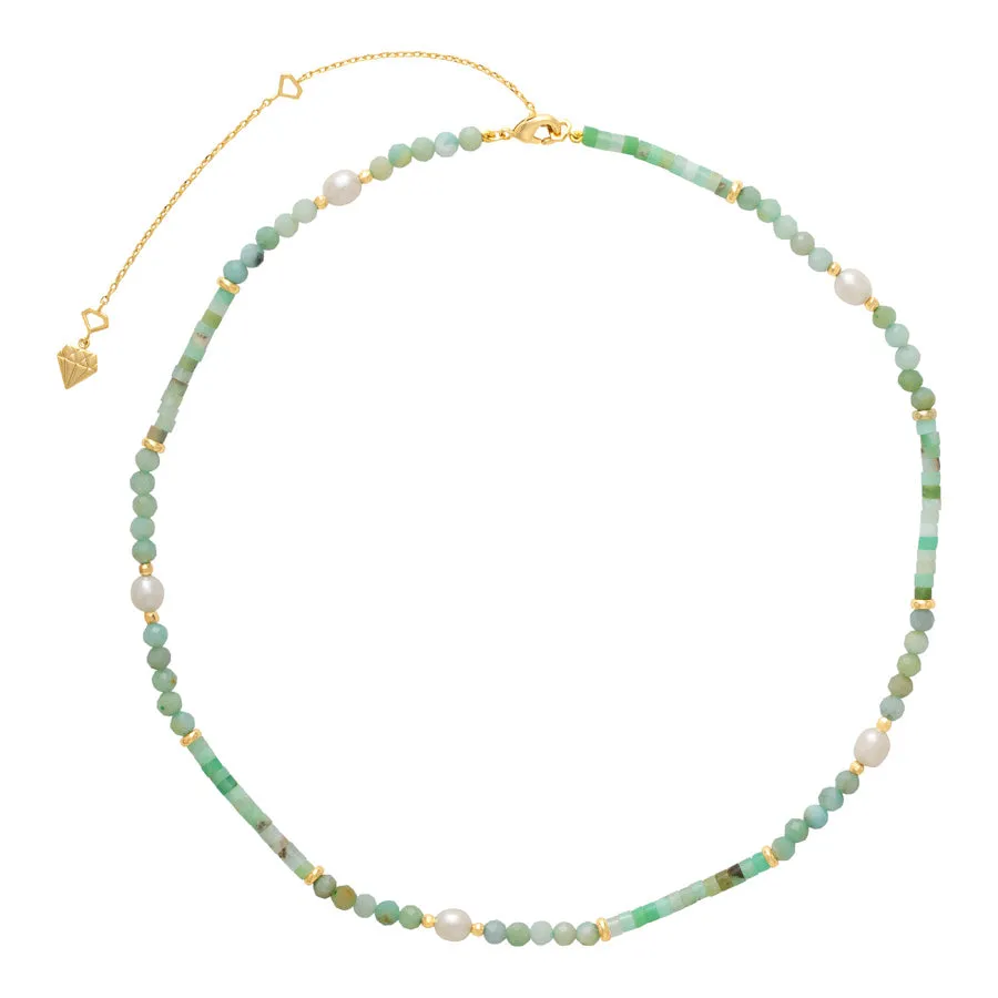 Amazonite Jade & Pearl Gold Necklace sold by Wanderlust and Co product image thumbnail 4
