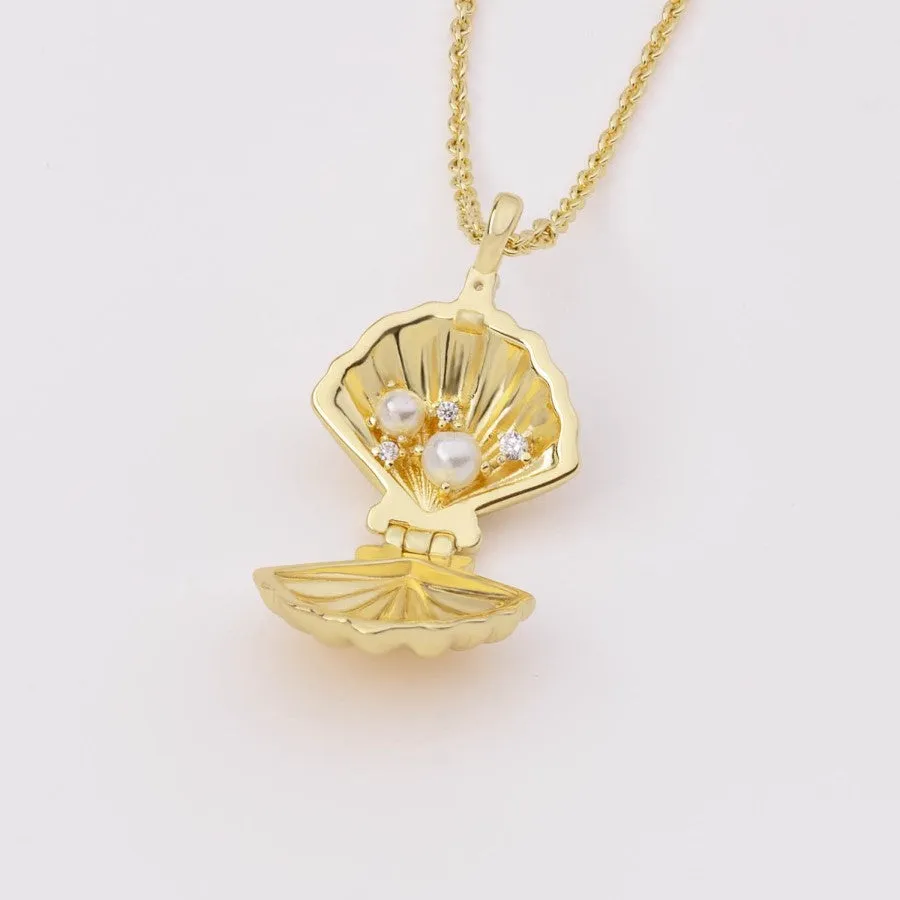 Sundaze Shell Locket Gold Necklace sold by Wanderlust and Co