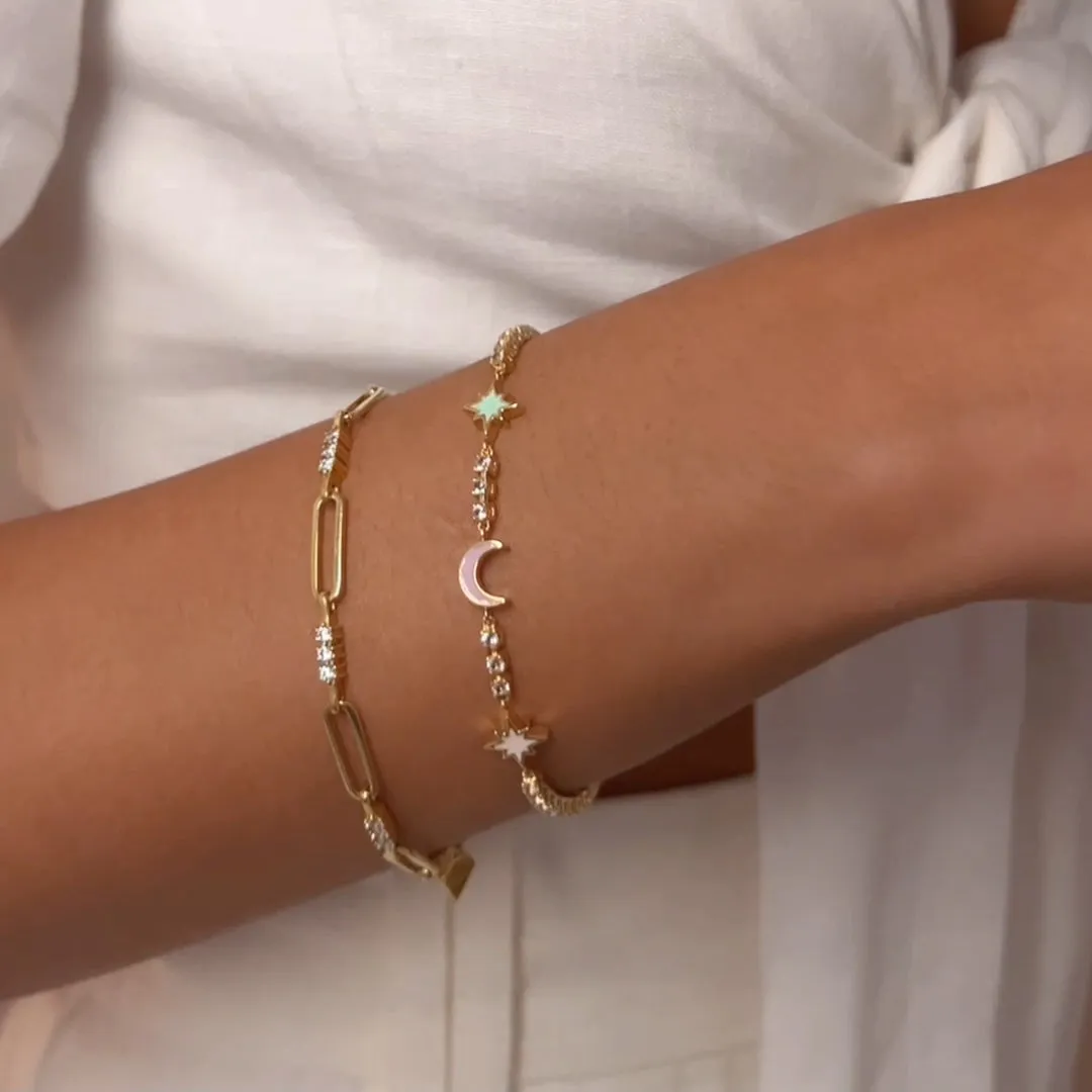 Enamel Charm Pave 14K Gold Vermeil Tennis Bracelet sold by Wanderlust and Co product image thumbnail 3