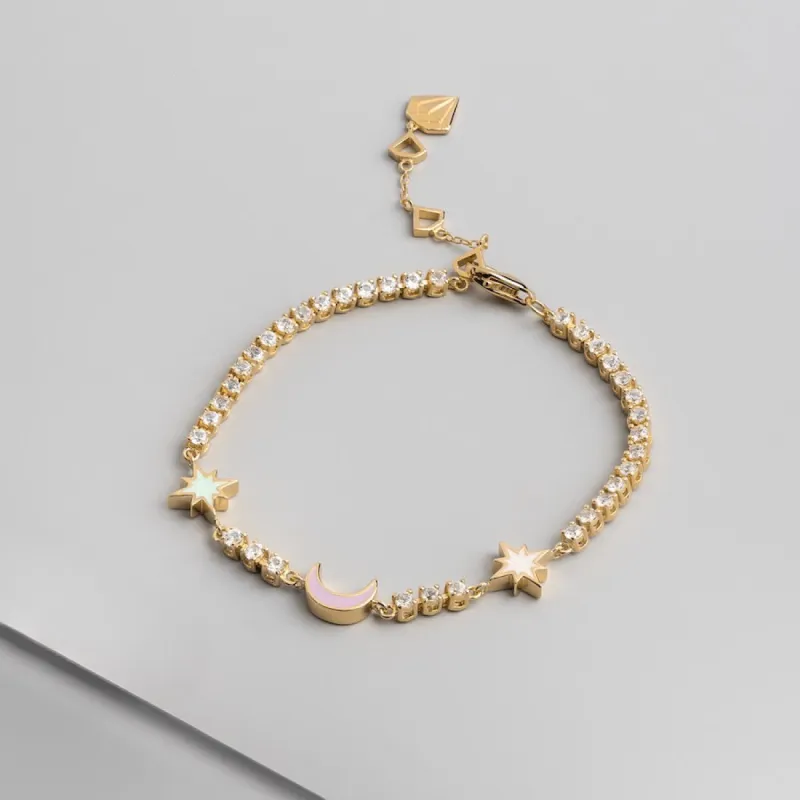 Enamel Charm Pave 14K Gold Vermeil Tennis Bracelet sold by Wanderlust and Co